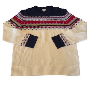 LL Bean Signature Fair Isle Sweater XL Extra Fine Merino Wool Nordic Navy Cream